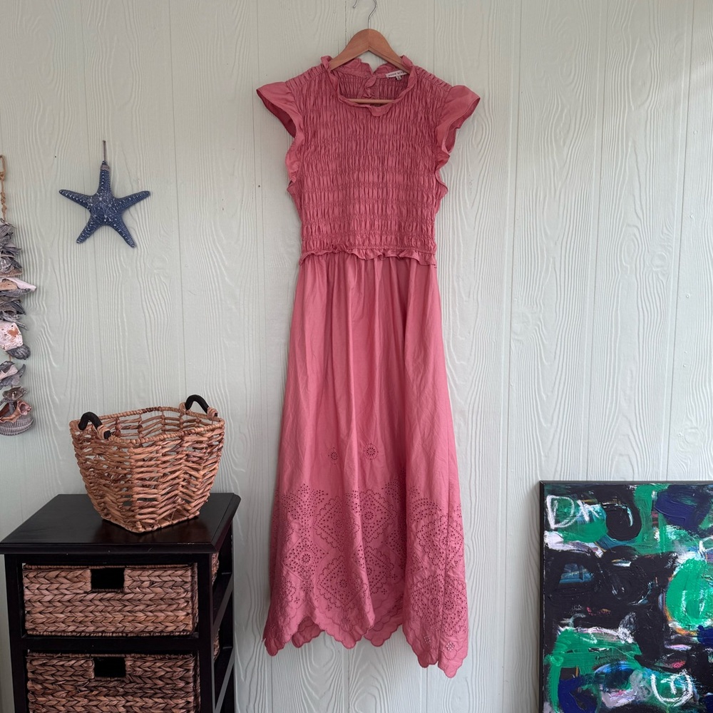 Moon River Pink Flutter Sleeve Maxi Dress
